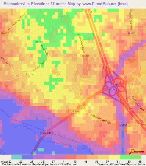 Mechanicsville,US Elevation Map