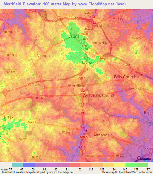 Merrifield,US Elevation Map