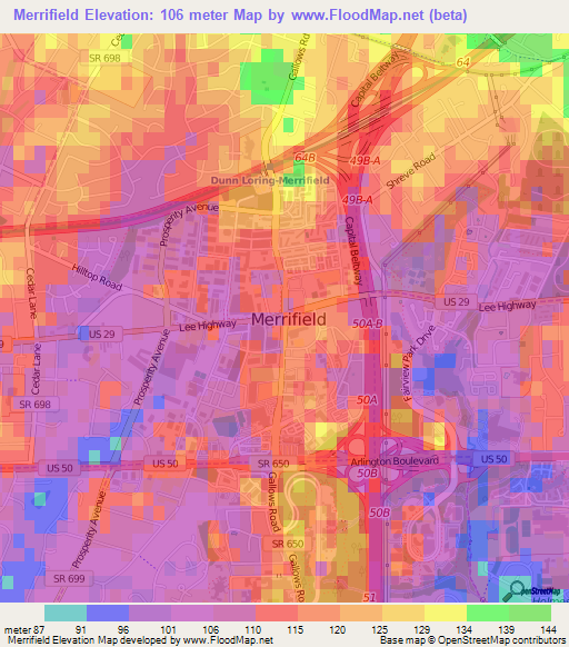 Merrifield,US Elevation Map