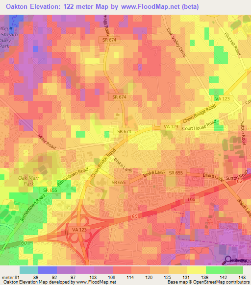 Oakton,US Elevation Map