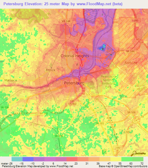 Petersburg,US Elevation Map