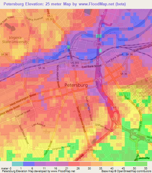 Petersburg,US Elevation Map