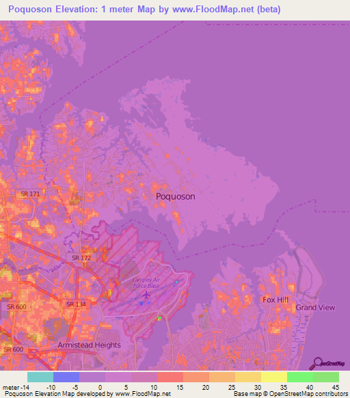 Poquoson,US Elevation Map