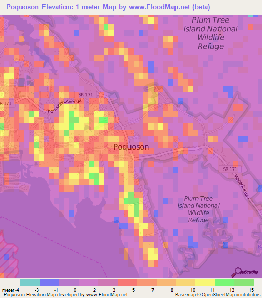 Poquoson,US Elevation Map