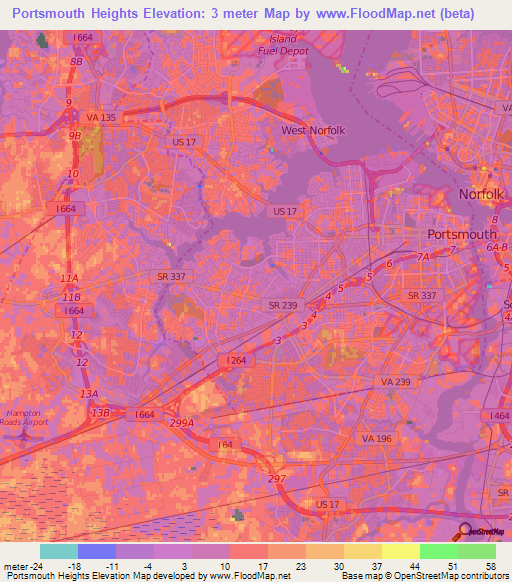 Portsmouth Heights,US Elevation Map