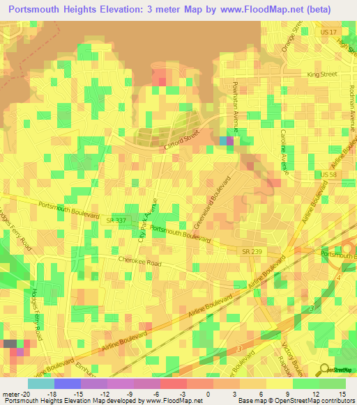 Portsmouth Heights,US Elevation Map