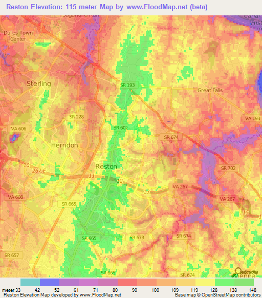 Reston,US Elevation Map