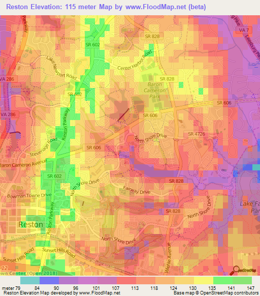 Reston,US Elevation Map