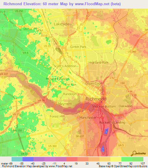 Richmond,US Elevation Map