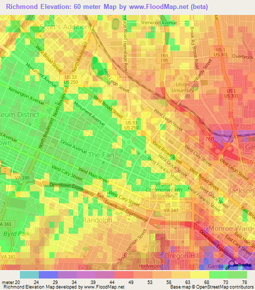 Richmond,US Elevation Map