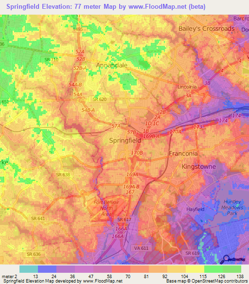 Springfield,US Elevation Map