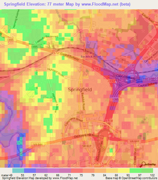 Springfield,US Elevation Map