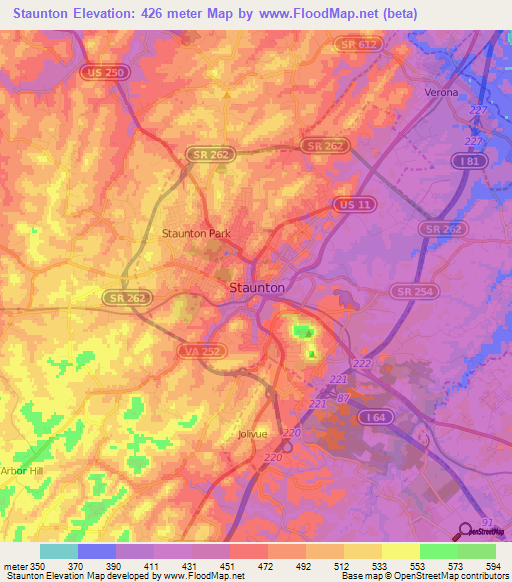 Staunton,US Elevation Map