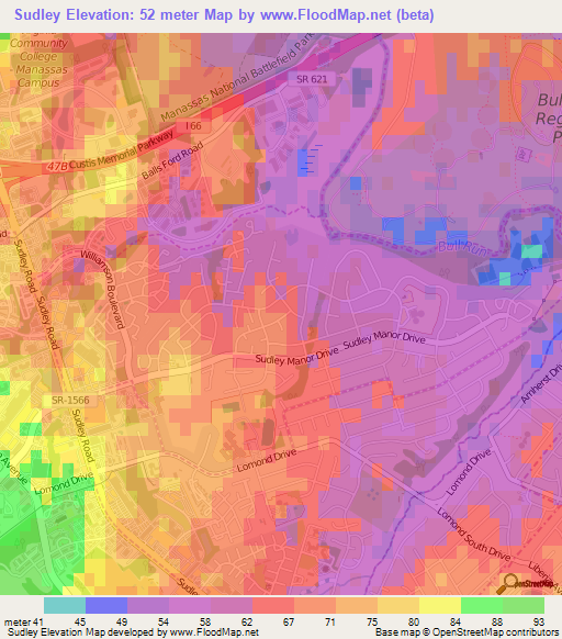 Sudley,US Elevation Map