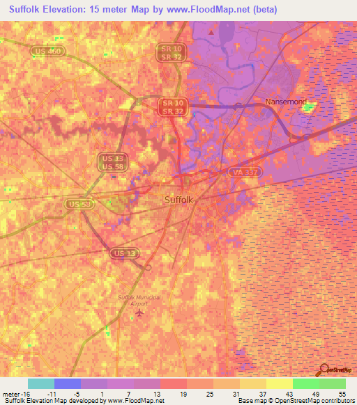 Suffolk,US Elevation Map