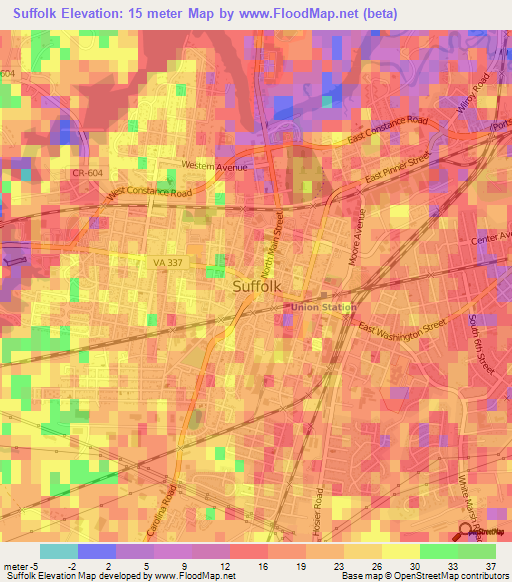 Suffolk,US Elevation Map