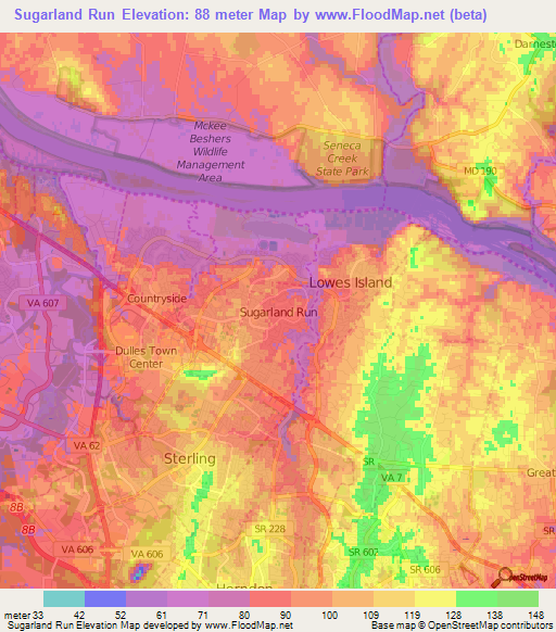 Sugarland Run,US Elevation Map