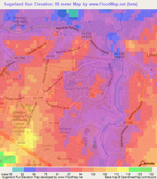 Sugarland Run,US Elevation Map