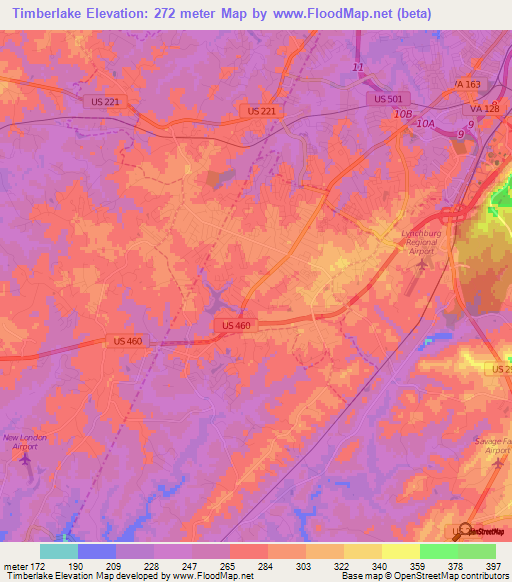 Timberlake,US Elevation Map