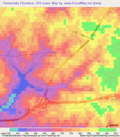 Timberlake,US Elevation Map