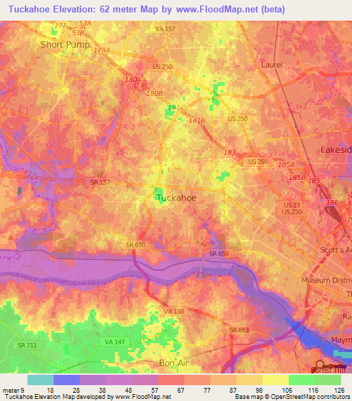 Tuckahoe,US Elevation Map