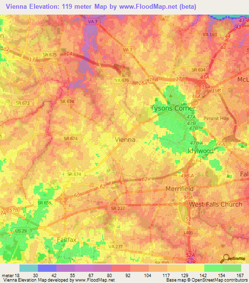 Vienna,US Elevation Map