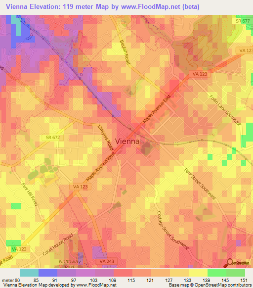 Vienna,US Elevation Map