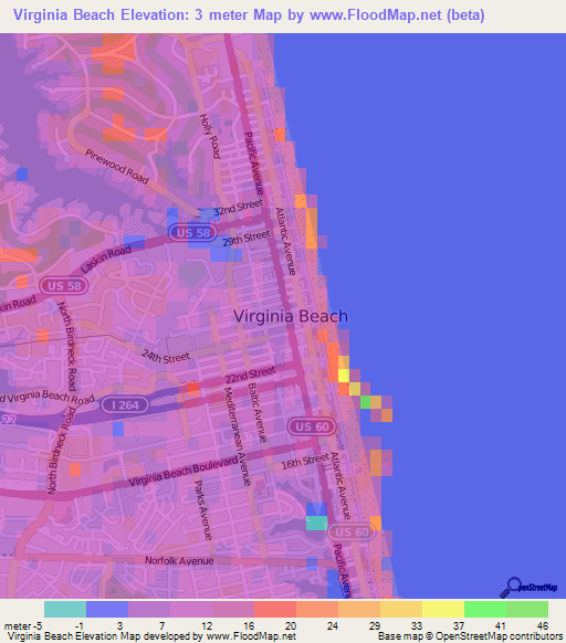 Virginia Beach,US Elevation Map