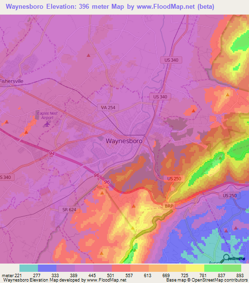 Waynesboro,US Elevation Map