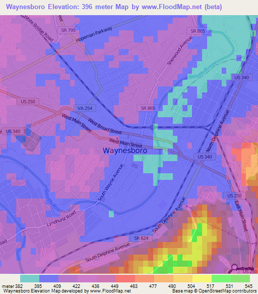 Waynesboro,US Elevation Map