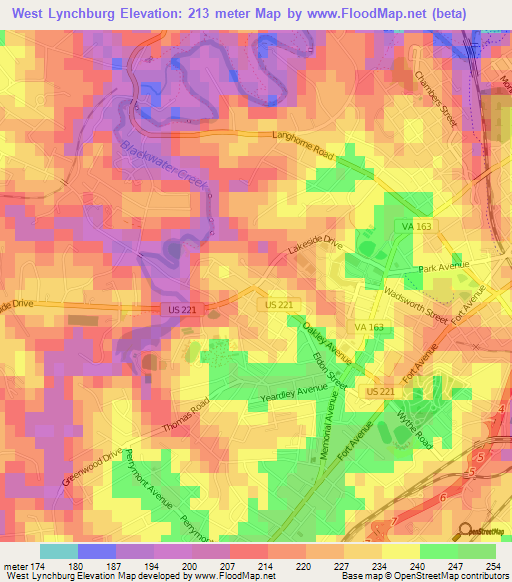 West Lynchburg,US Elevation Map