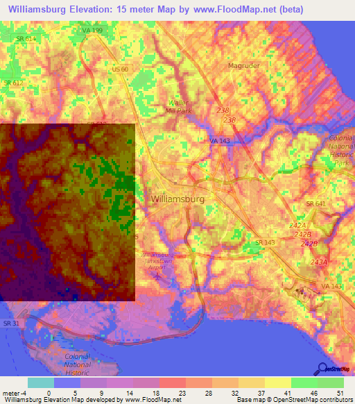 Williamsburg,US Elevation Map