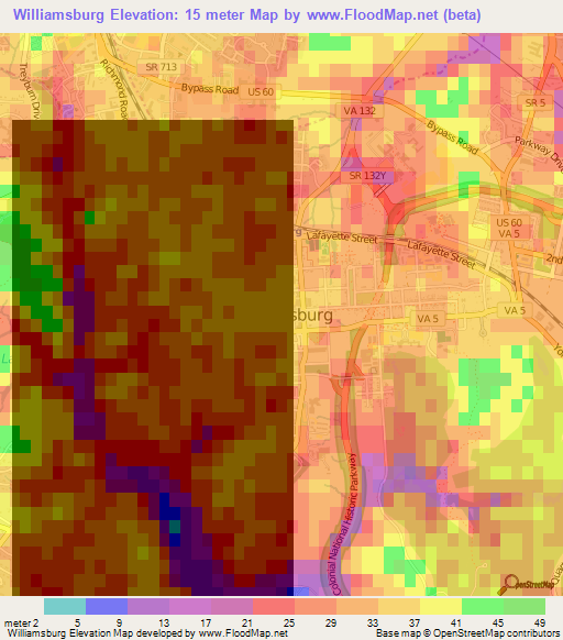 Williamsburg,US Elevation Map