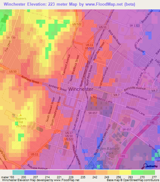 Winchester,US Elevation Map