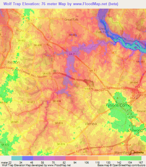 Wolf Trap,US Elevation Map