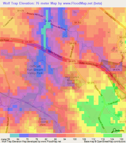 Wolf Trap,US Elevation Map