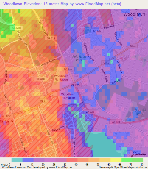 Woodlawn,US Elevation Map