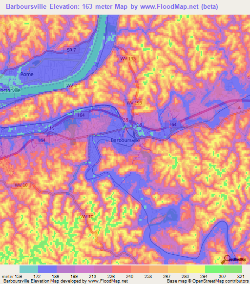 Barboursville,US Elevation Map