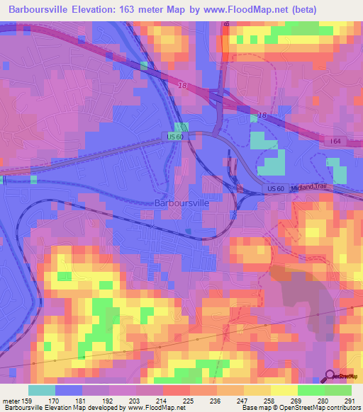 Barboursville,US Elevation Map