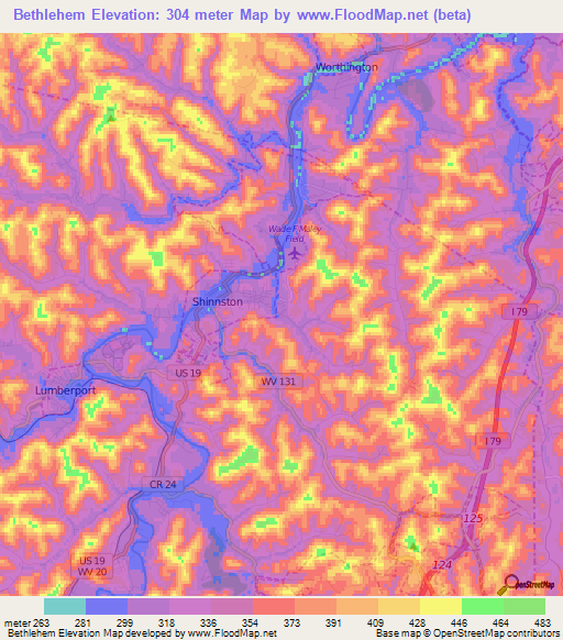 Bethlehem,US Elevation Map