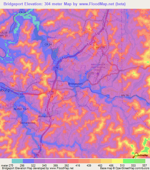 Bridgeport,US Elevation Map