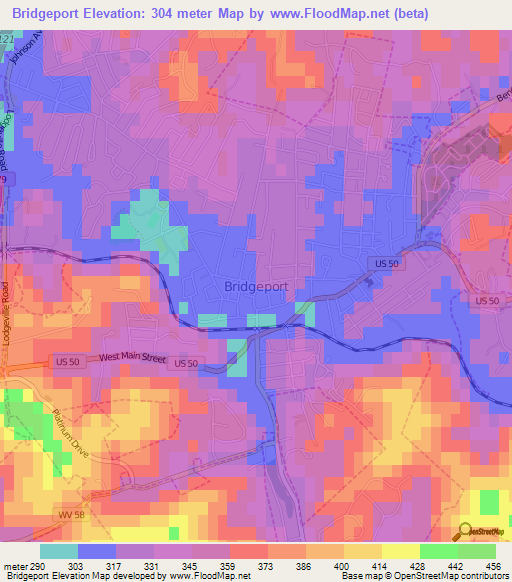 Bridgeport,US Elevation Map