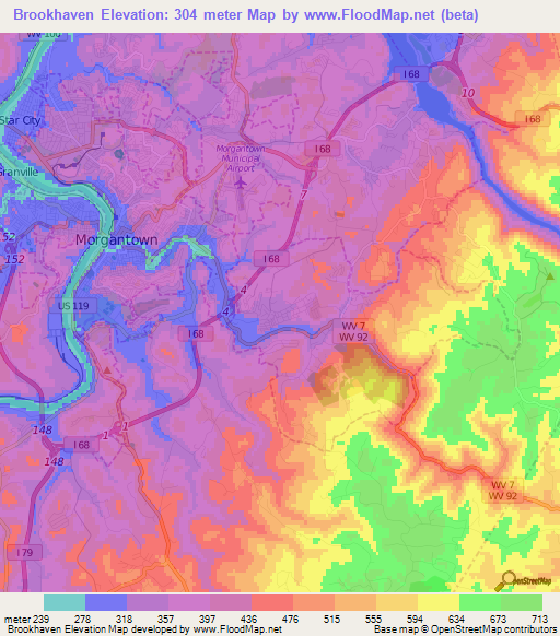 Brookhaven,US Elevation Map