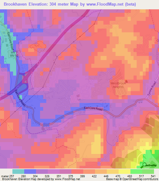 Brookhaven,US Elevation Map