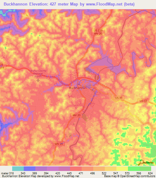 Buckhannon,US Elevation Map