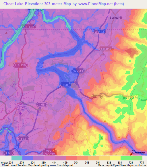 Cheat Lake,US Elevation Map