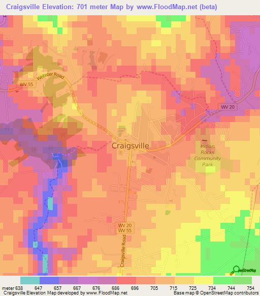 Craigsville,US Elevation Map