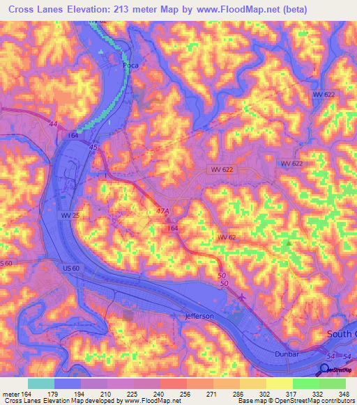 Cross Lanes,US Elevation Map