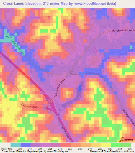 Cross Lanes,US Elevation Map