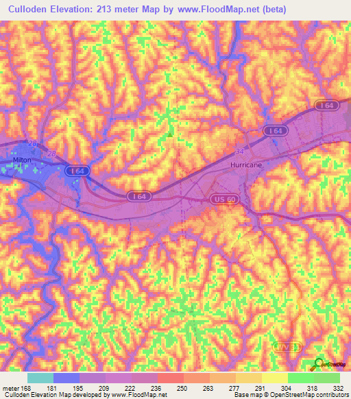 Culloden,US Elevation Map